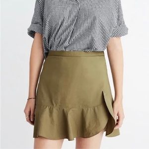 Madewell ruffle-wrap mini skirt in expat olive